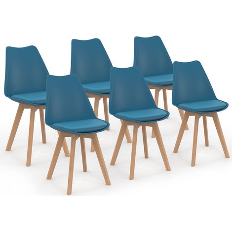 Set aus 6 skandinavischen Esszimmerstühlen SARA in Entenblau (1/5)