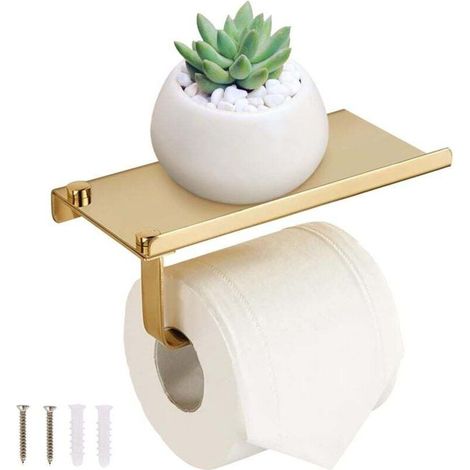 Porte-papier toilette mural Ulisem avec tablette pour téléphone - Distributeur de papier toilette en acier inoxydable (1/4)