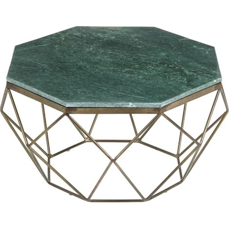 Table bassa NEXORA 70 cm in marmo verde e ferro finitura ottone design geometrico