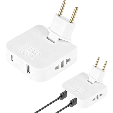 Flache USB-Steckdose, 220-V-Flachsteckdose hinter Möbeln, extraflache USB-Steckdosenleiste für kleine Räume, 180° schwenkbarer Kopf, europäische Stecker, 2 Steckdosen und 2 USB-Anschlüsse