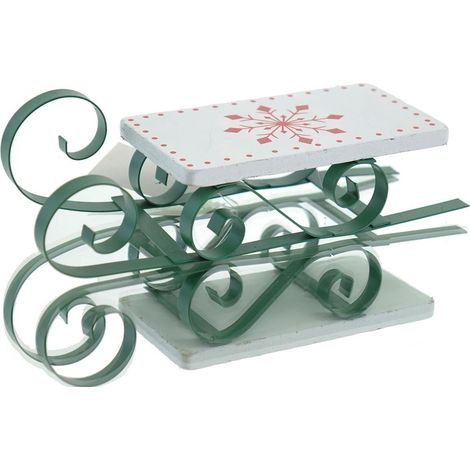 POSIWIO Weihnachtsdeko Schlitten Grün & Weiß 19 x 6 cm - Metall & Holz (1/2)