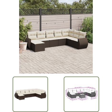 vidaXL Salon de jardin 8 pcs avec coussins marron résine tressée (1/3)