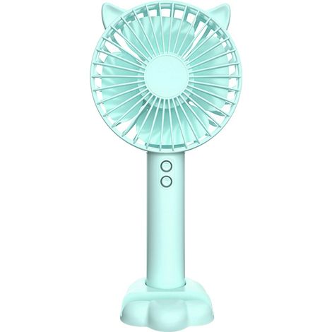 Mini ventilador de mano recargable, 3 velocidades ajustables, bajo nivel de ruido, luz ambiental integrada, batería de larga duración, color azul.