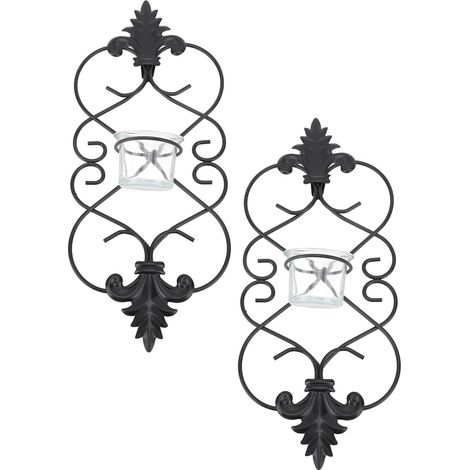 Lot de 2 bougeoirs muraux en fer, parfaits pour la décoration intérieure, les mariages et autres événements. (1/5)