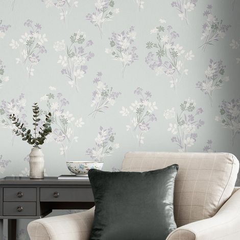 Papier peint intissé Laura Ashley Igerna Pale Duck Egg 1005 x 52cm Bleu (1/5)