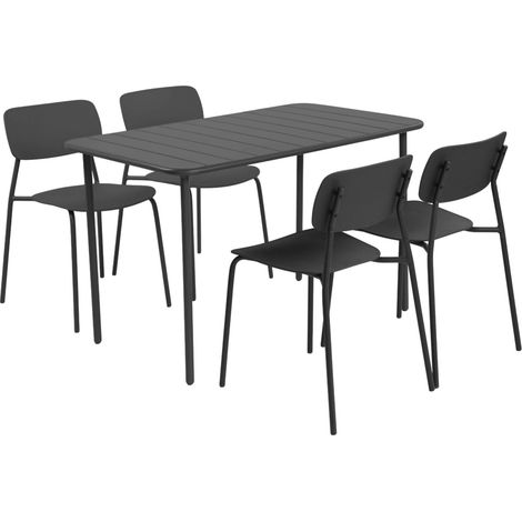 sweeek - Gartentisch aus Stahl + 4 Stühle