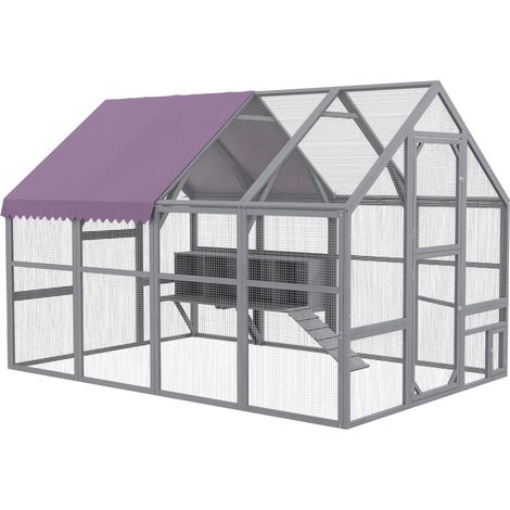 Hühnerstall Hühnerhaus Hühnerhütte, begehbar, wetterbeständig, 280 x 185,5 x 188 cm, Grau (1/5)
