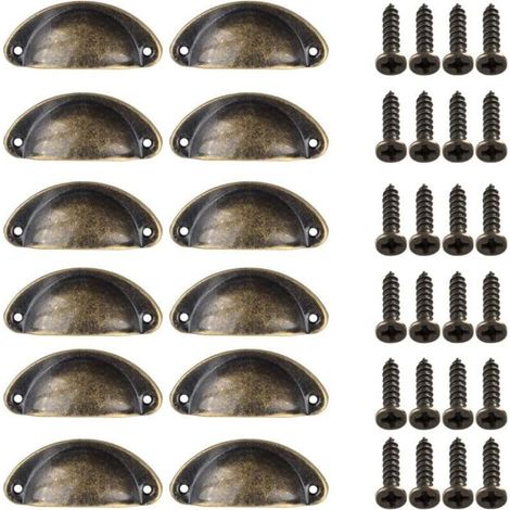 12 Pièces Poignée de Porte Coquille, Rétro Poignées de Porte, Poignées de Meubles Traditionnelles en Demi Lune Avec Vis, pour Tiroir, Armoire, Commode (Bronze) (1/4)