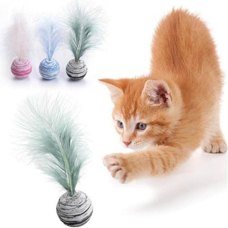 Set di 3 palline di piume giocattolo per gatti