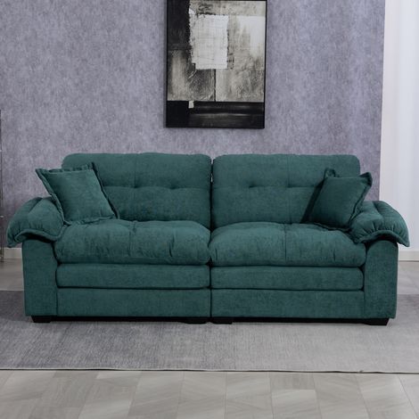 2-Sitzer Sofa 214x89x93 cm grün aus Chenille mit tiefem Sitz und Doppelschichtkissen (1/5)