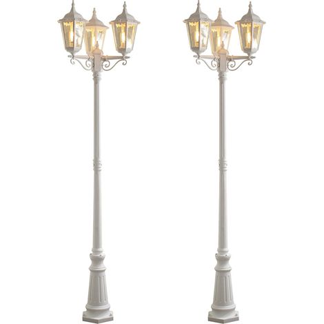 2er-Set weiße Gartenlaterne FIRENZE 3 x E27 Aluminium, inkl. Pfahl und Fundament (1/5)