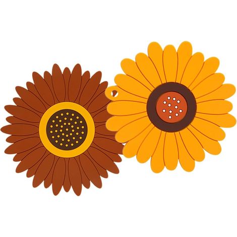 Lot de 2 dessous de plat en PVC, forme tournesol, jaune (1/5)