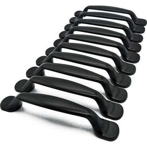 10 Stück Edelstahl-Küchenschranktürgriffe, Schrank-, Schubladen- und Schlafzimmermöbelgriffe, 128 mm Lochabstand, Schwarz, mit Schrauben (1/5)