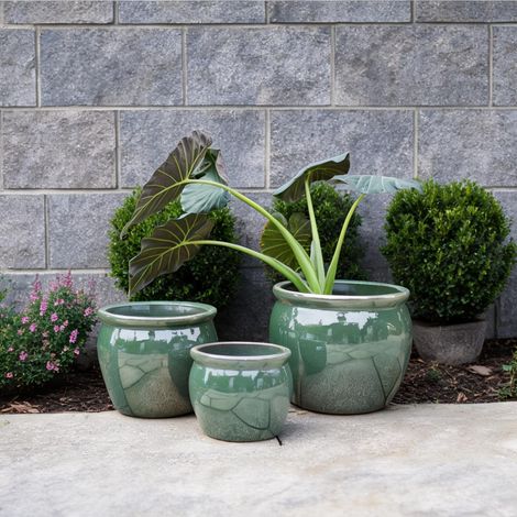 Pot de fleurs en céramique antique bleu vert 3 tailles (1/5)