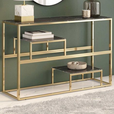 Table console-Table d'entrée doré acier inoxydable et verre trempé 524321 (1/5)