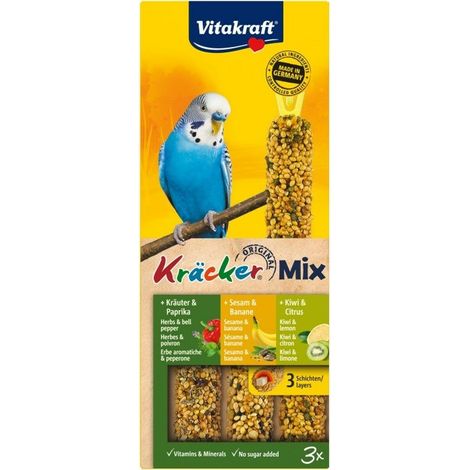 Tyčinky Vitakraft Kracker Trio Mix s banánmi, bylinkami a kiwi 3ks (1/2)