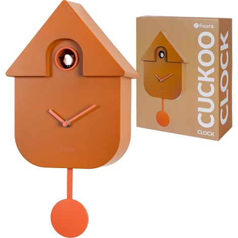 Fisura - Orologio a cucù. Orologio da parete. Orologio da parete regalo originale. 3 batterie AA non incluse. Misure: 21,5 x 8 x 41,5 cm. Plastica ABS. (Terracotta) (1/5)