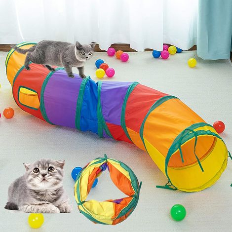 Tunnel gioco arcobaleno per gatti, 25 cm, pieghevole, giocattolo interattivo per animali domestici