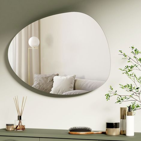 S'AFIELINA Wandspiegel asymmetrisch 75×55cm ohne Rahmen Deckospiegel Badspiegel für Wohnzimmer, Badezimmer und Schlafzimmer