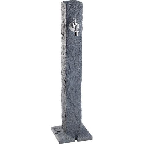 Fontana decorativa da giardino, effetto pietra in granito scuro + rubinetto, altezza 100 cm Fontana per decorazione da esterno