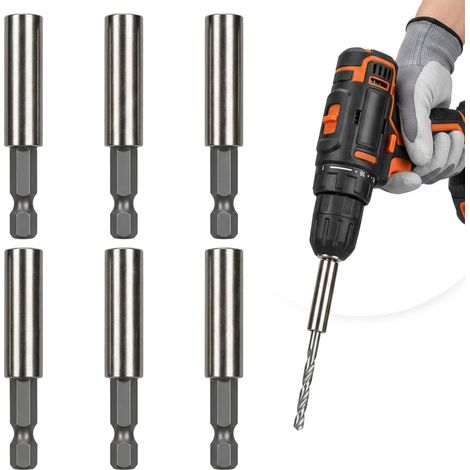 6 Pièces Porte Embout Magnétique 60mm 1/4", Rallonge Embout Visseuse Aimanté en Acier Inoxydable pour Perceuse et Tournevis Électrique (1/5)