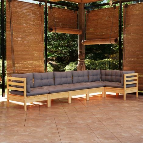 6-tlg. Garten-Lounge-Set mit Grauen Kissen Kiefernholz vidaXL (1/5)