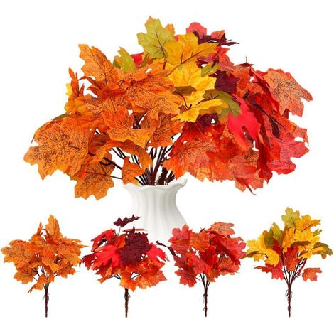 Künstliche Herbststräuße Ahornblätter 4er Set 35cm für Tischdeko (1/5)