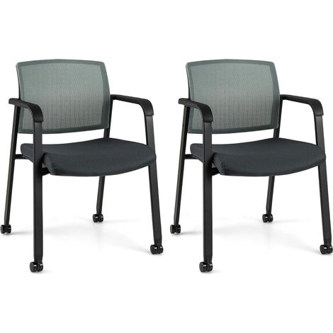 COSTWAY Waiting Room Chairs Set of 2 Stackable Office Guest Mesh Chairs-Grey (1/5)