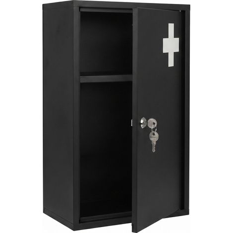 Metall Medizinschrank 50 x 30 cm abschließbar inklusive 2 Schlüssel - schwarz - Wand Arzneischrank mit 3 Fächern