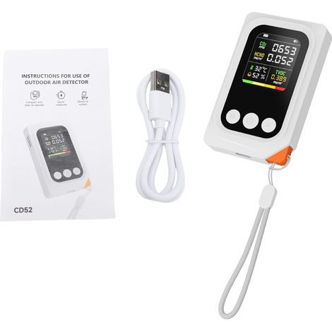 Moniteur de qualité d'air portable 5 en 1 – Détecteur COVT, CO2, température et humidité, écran HD réglable, batterie 1000 mAh rechargeable, USB-C, pour intérieur et extérieur (1/5)