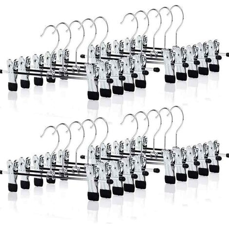 Lot de 40 cintres à pinces métalliques réglables avec revêtement antidérapant noir pour pantalons (1/5)