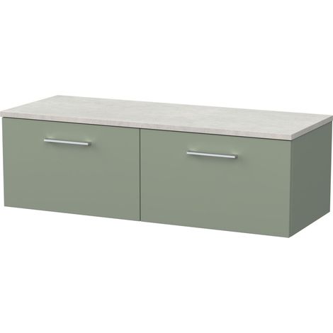 Pershall Contemporary Wall Hung 2 Drawer Vanity Unit with Laminate Worktop, 1200mm, Reed Green