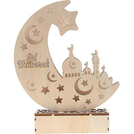 LED-Mondlicht, Holzdekoration für Ramadan, Eid Mubarak, islamische Partydekoration zum Selbermachen