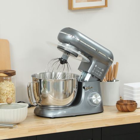 Batidora de pie de 1300 W, batidora profesional de 4,5 L, bol de acero inoxidable, 6 velocidades + función de pulso, color plata. (1/5)