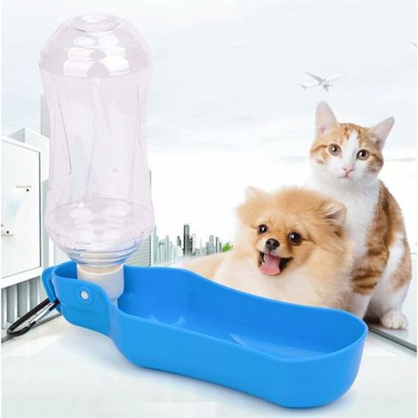 500ml Distributeur d'eau Portable pour Chien Bouteille d'eau de Voyage avec Crochet Gourde avec Abreuvoir pour Chien Chiot Chat Lapin Cochon d'Inde et d'autres Animaux (Bleu) (1/5)