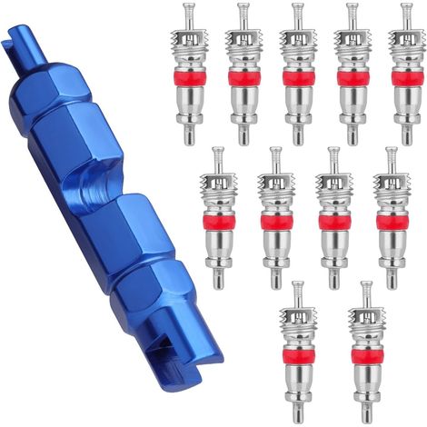 11 Pièces Kits Noyau de Valve, Noyaux de Valve en Acier Inoxydable pour Pneus Outil de Noyaux de Valve pour Voitures Camions Motos et Vélos (Bleu) (1/5)