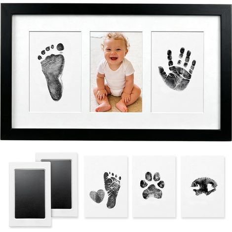 Cadre Empreintes Bébé Encre avec Tampon Encreur, Kit Pieds et Mains Pour Nouveau-né Bébé-Noir (1/5)