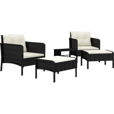 Mobili da giardino mobili da esterno Set di mobili da 5 pezzi con cuscini neri in resina intrecciata 020016422