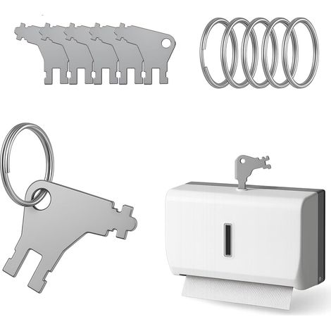 Lot de 5 Clés Universelles pour Distributeur de Papier Toilette en Métal, Compatible 5 Anneaux Inclus (Écoles, Bureaux, Professionnels) (1/5)