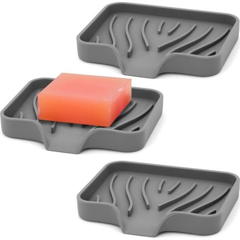 3er-Set Seifenschalen – Seifenspenderhalter – Hält Seife trocken – Selbstentleerendes Design – 11,9 x 8,9 cm – Grau (1/5)