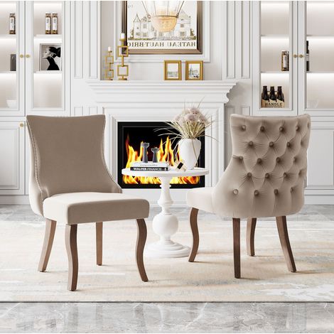 sedia poltrona 50x45x91 velluto beige retro bottoni OKMYHOME (1/5)