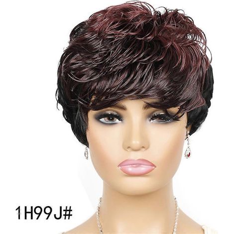Perruque courte GURUILAGU pour femmes, perruque ondulée naturelle, couleur noire, fibre synthétique résistante à la chaleur, coupe pixie avec frange