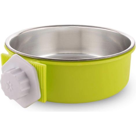 Gamelle suspendue amovible en acier inoxydable pour cage, pour chiens, chats et petits animaux. Gamelles vertes pour nourriture et eau. (1/5)