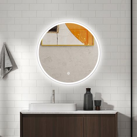 AICA Specchio da bagno rotondo 90cm LED, Antiappannamento, 3 colori temperatura e luminosità regolabili, Funzione Memoria,IP44