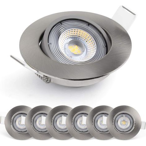 Set of 6 Recessed LED Spotlights, 50° Adjustable, Warm White 3000K, For Indoor Use (1/5)
