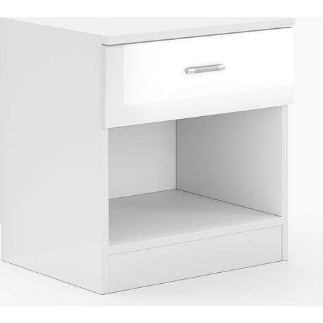 ELEGANT Modern High Gloss Wardrobe and Cabinet Furniture Set Bedside Cabinet Night Stand Storage only White (1/5)