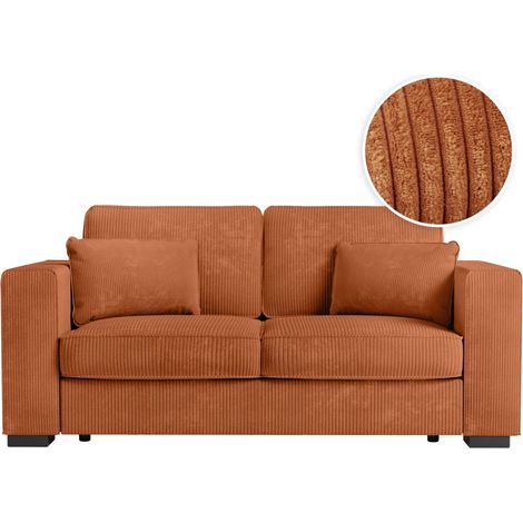 Loungitude – Canapé droit fixe 2 places en velours côtelé – Tissu doux – Compact pour petits espaces – Montage facile en 2 colis – Couleur terracotta (1/5)