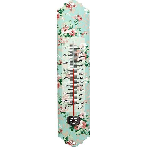 Ac-Deco – Thermomètre de jardin en zinc imprimé roses 30cm – Affichage Celsius et Fahrenheit – Décoration intérieure et extérieure