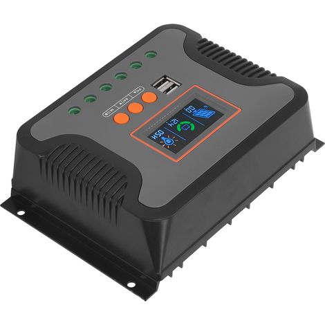 Contrôleur de charge solaire PowMr PWM 60 A 12 V 24 V 36 V 48 V, 2 ports USB, écran LCD réglable, batterie lithium-ion AGM gel. (1/5)