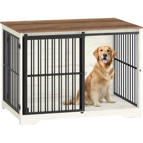 Cage pour chien 110 cm – Niche moderne avec 2 portes – Bois et métal – Anti-mastication – Idéale pour grands chiens